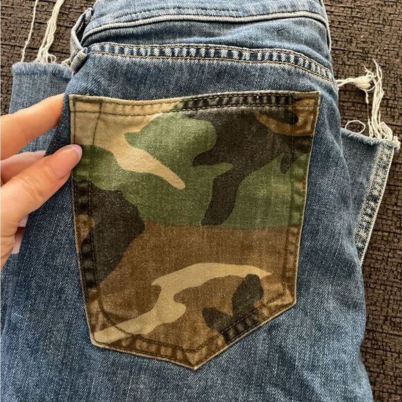 Rag & Bone Dre Camo Low Waist Skinny Jeans Raw Hem Size 25 - Picture 1 of 7